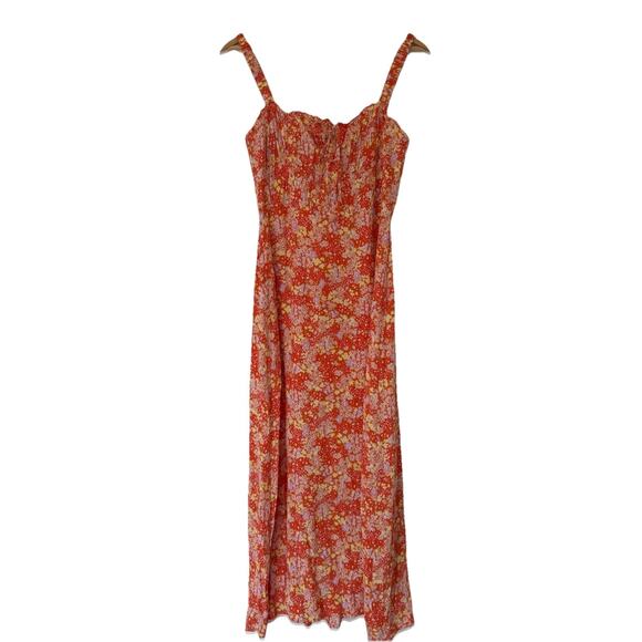 ASTR The Label NWT Elsie Orange Floral Smocked Midi Dress M Cottagecore Milkmaid - Picture 14 of 14